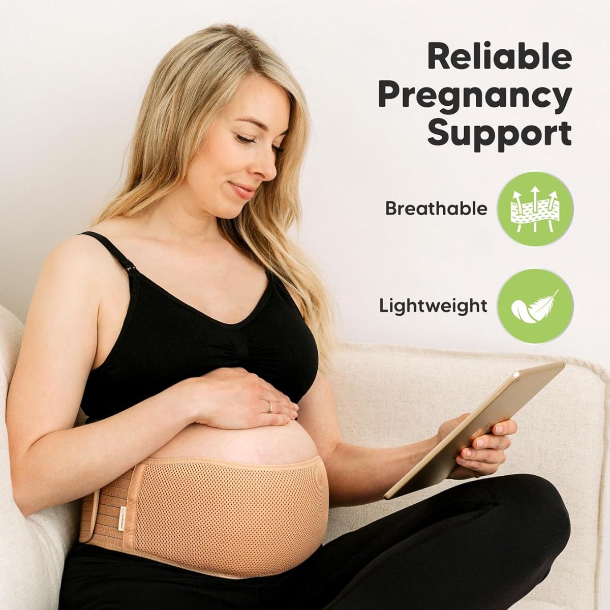 KeaBabies Ease Maternity Belly Band Support Belt M/L - Classic Ivory - Soft and Breathable for Everyday Wear